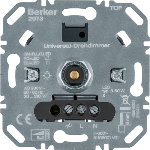 Universele draaidimmer 3-60W (LED, R, L, C), met soft-klik