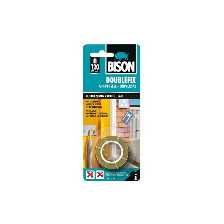 Bison Doublefix Universeel 19 mm x 1,5 m bl
