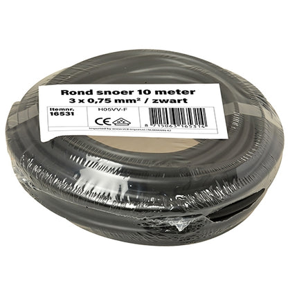 3 x 0,75 mm² rond snoer zwart 10 meter