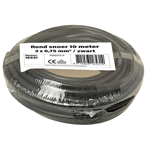 3 x 0,75 mm² rond snoer zwart 10 meter