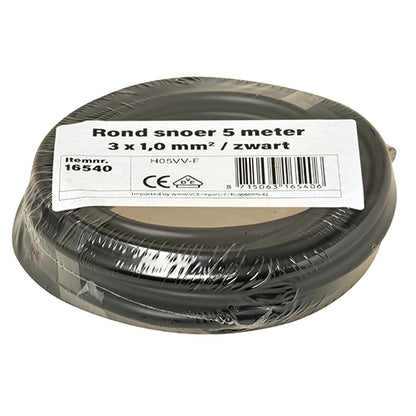3 x 1 mm² rond snoer zwart 5 meter