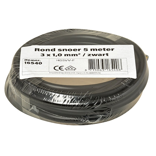 3 x 1 mm² rond snoer zwart 5 meter