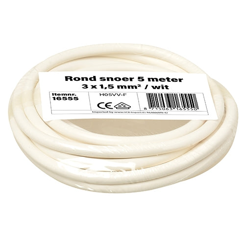 3 x 1,5 mm² rond snoer wit 5 meter